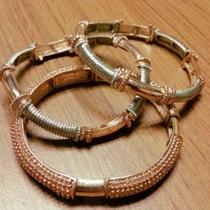 Rose gold and silver bundle bracelets